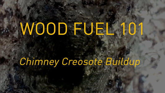 Picture of creosote buildup in a chimney flue with the text WOOD FUEL 101: Chimney Creosote Buildup Written on Top