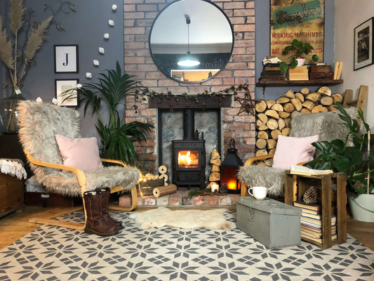 Lounge With Log burner and stacks of firewood