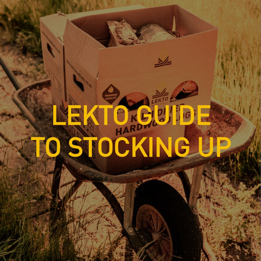 Lekto Guide To Stocking Up Over a box of firewood in a wheelbarrow